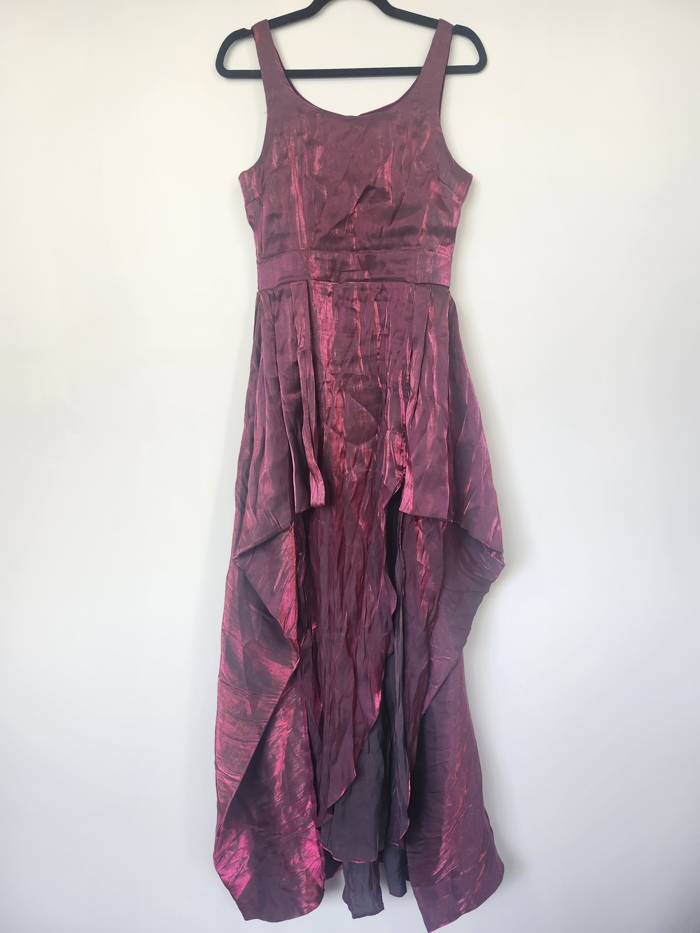 Iridescent Shiny Burgundy Red High-Low Evening Dress Size M